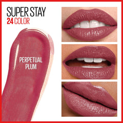 MAYBELLINE texture swatch of Perpetual Plum showing creamy pigment payoff