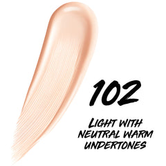 MAYBELLINE swatch on arm demonstrating shade 102 coverage and even tone