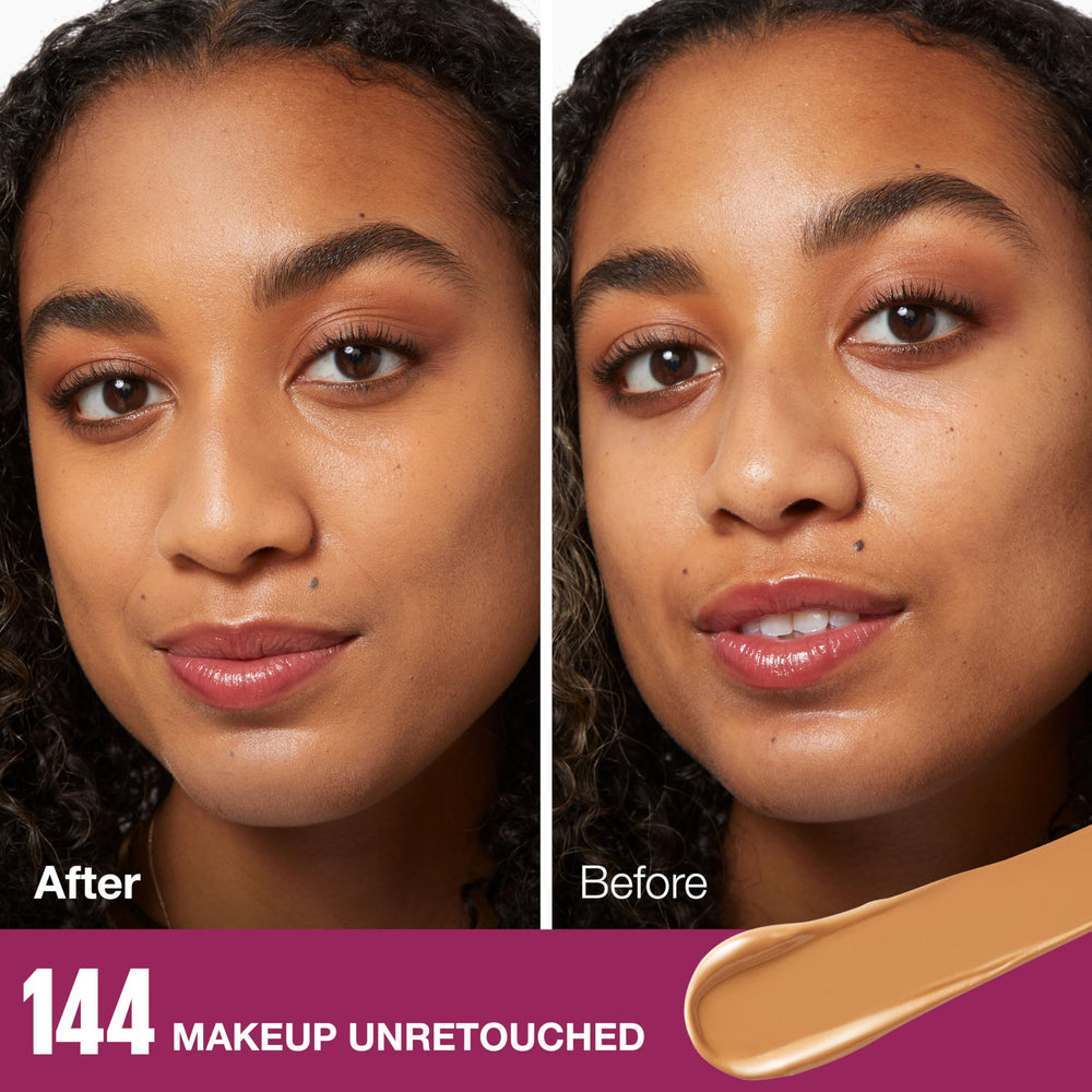 Maybelline texture swatch blended on skin demonstrating smooth, buildable coverage