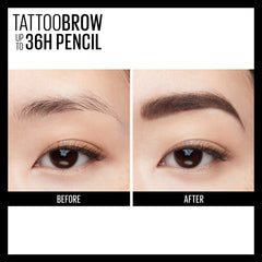 MAYBELLINE before and after eyebrow comparison showing filled, defined brow benefit