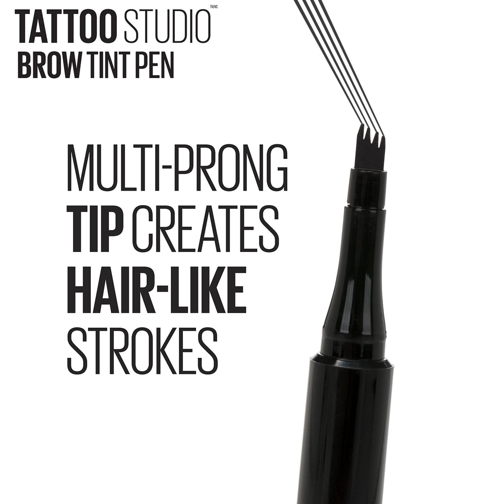 Maybelline TattooStudio pen held in hand to show compact travel-friendly size