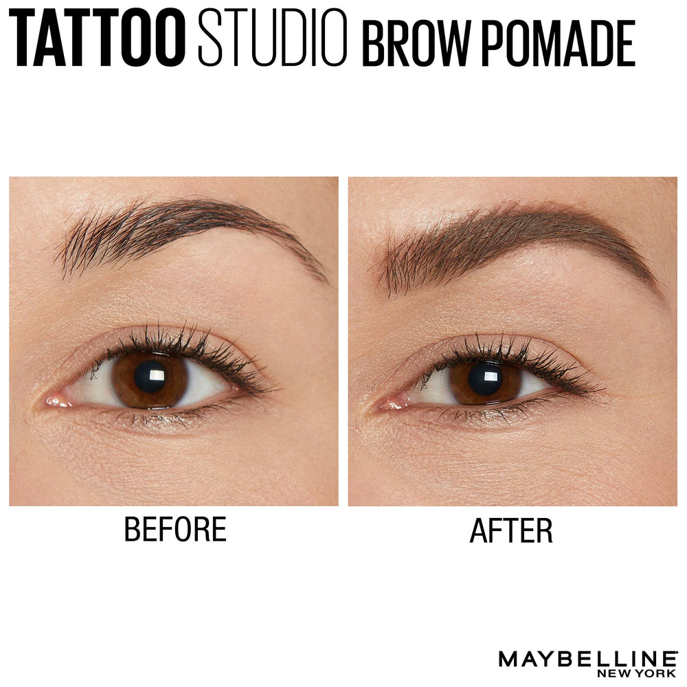 Maybelline pomade loaded on angled brush ready to create hairlike brow strokes