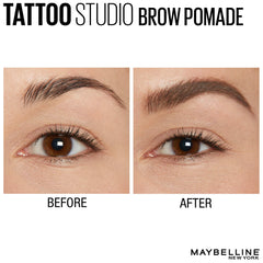 Maybelline pomade loaded on angled brush ready to create hairlike brow strokes