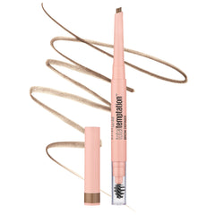 Maybelline eyebrow definer front view showing sleek pencil and cap for easy portability