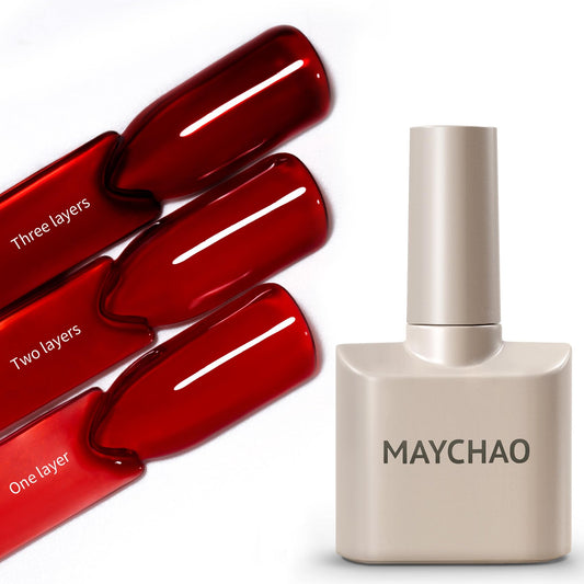 MAYCHAO bottle front showing jelly burgundy shade and compact size benefit