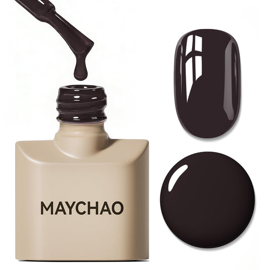 MAYCHAO bottle front view showing chocolate gel color and compact 15ml size