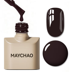 MAYCHAO front bottle showing dark brown color and glossy finish benefit