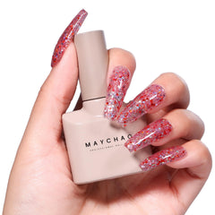 MAYCHAO gel polish curing under LED lamp on nails demonstrating quick set time, efficiency benefit