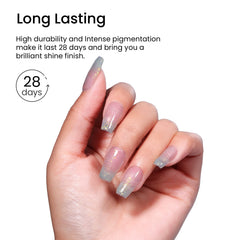 maychao cured nail close-up showing long-lasting green shimmer and shine