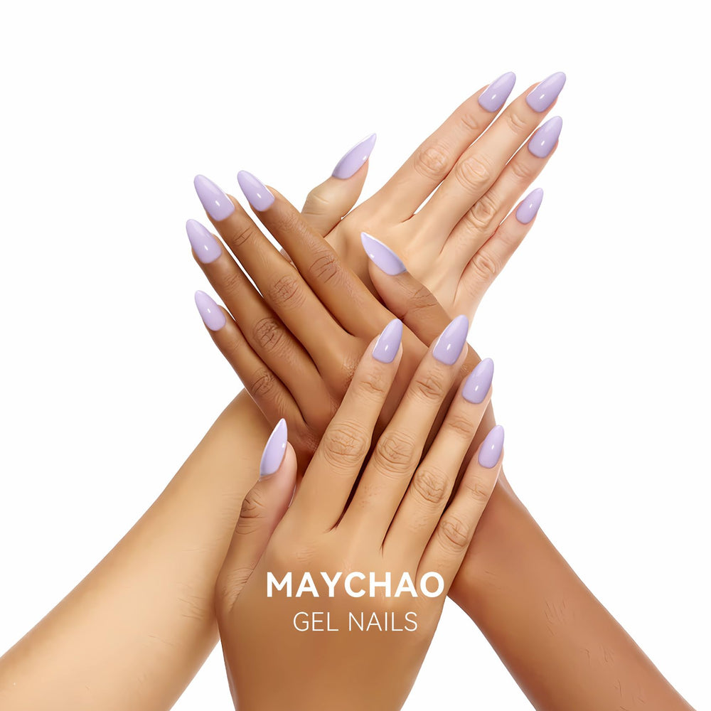 maychao lilac purple close-up gloss highlighting high-shine finish and chip resistance