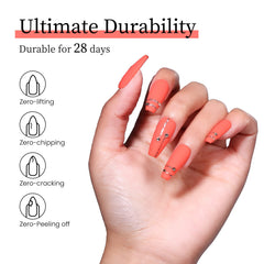 MAYCHAO on-nail swatch hand displaying true coral-pink color and wearable tone benefit