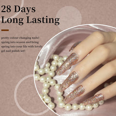 MAYCHAO texture swatches on nail tips showing color variety and sparkle