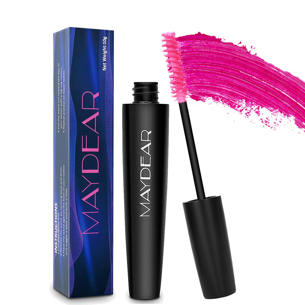 Maydear rose mascara tube front view showing sleek packaging and portability