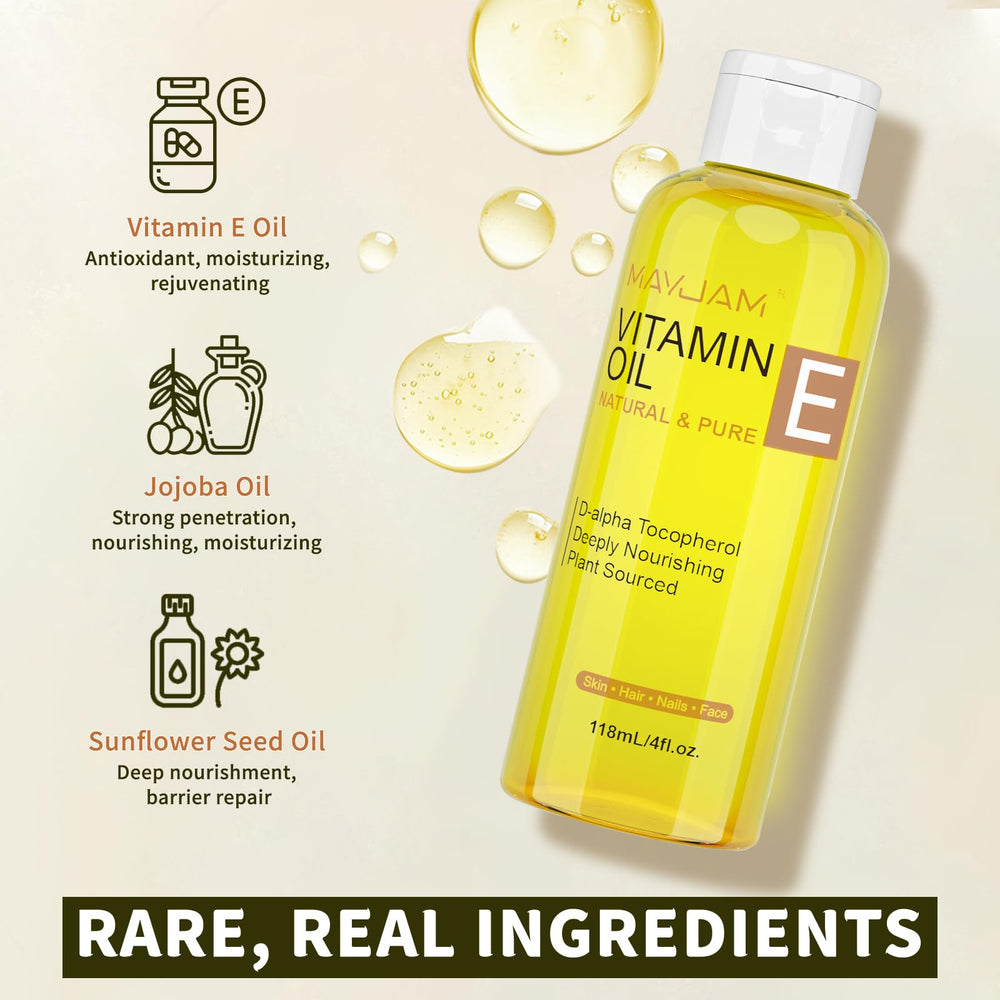 MAYJAM oil texture close-up highlighting pure tocopherol and moisturizing finish