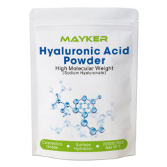 MAYKER front packaging jar showing pure HA powder and brand clarity benefits