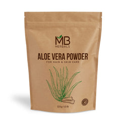 MB Herbals front packaging showing 8 oz aloe powder and clear labeling for DIY skincare benefits