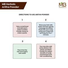 MB Herbals aritha powder in use as hair rinse demonstrating gentle lather and scalp cleansing benefit