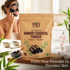 MB Herbals charcoal sprinkled on toothpaste for teeth scrub demonstrating stain removal