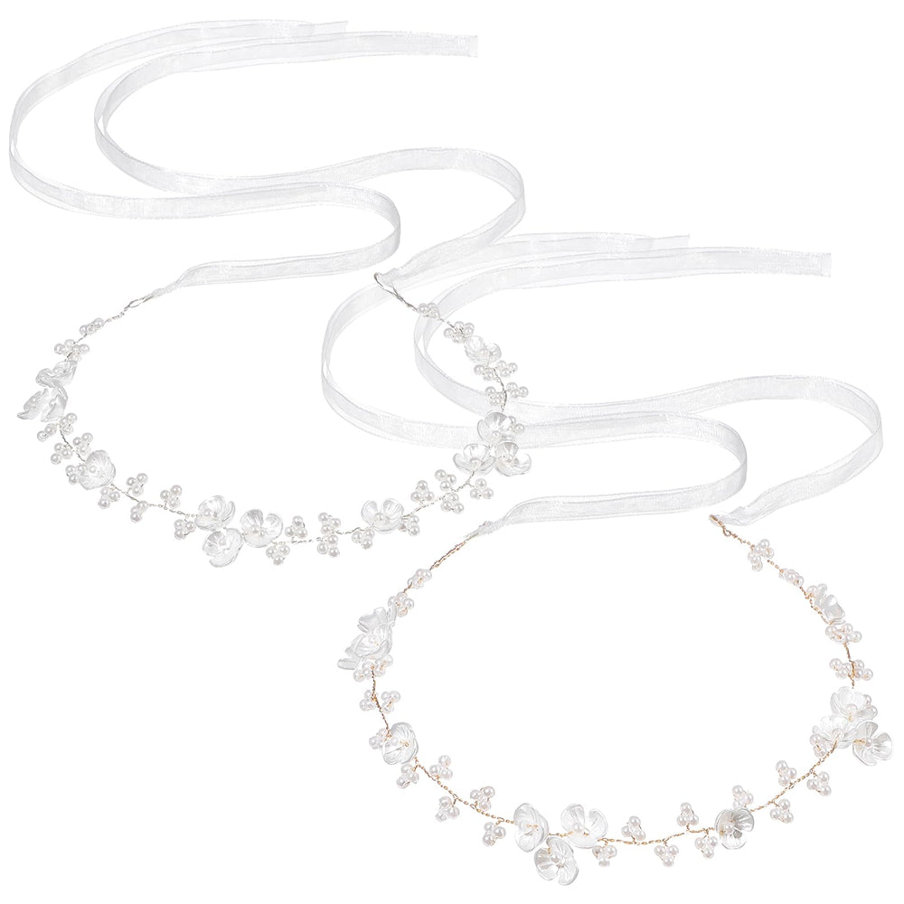 MBAIYO front view flower headpiece showing elegant pearls and crystals for timeless looks