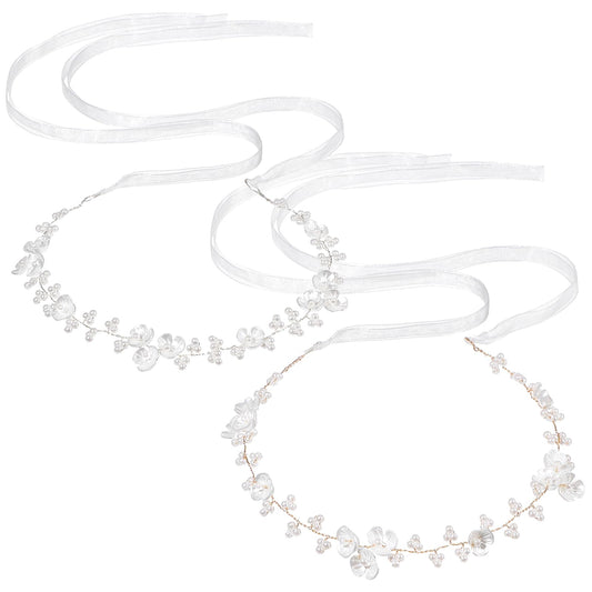 MBAIYO front view flower headpiece showing elegant pearls and crystals for timeless looks