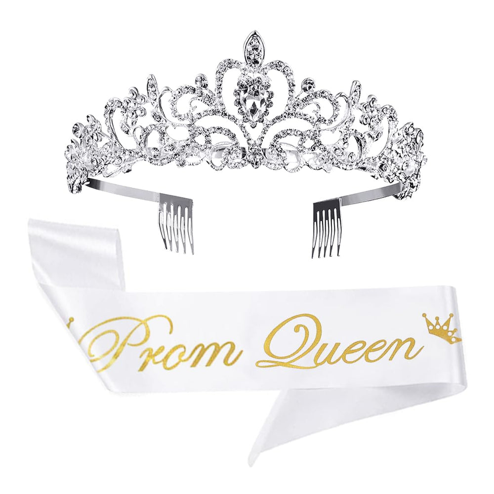 M&C Music Color front view of tiara and sash showing elegant sparkle