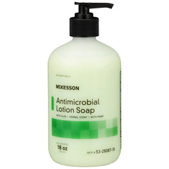 McKesson front pump bottle showing label and 18 oz size benefit