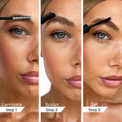 MCoBeauty before and after brows showing transformed shape and fuller appearance