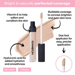 MCoBeauty creamy concealer swatch texture showing blendable finish and hydrating formula benefits