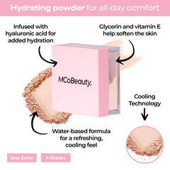 MCoBeauty Light finely milled powder texture close-up that blurs skin texture for a soft-focus effect