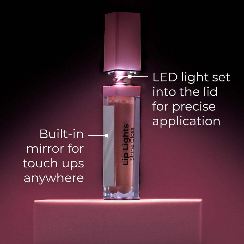 MCoBeauty gloss layered over matte lipstick adding reflective dimension