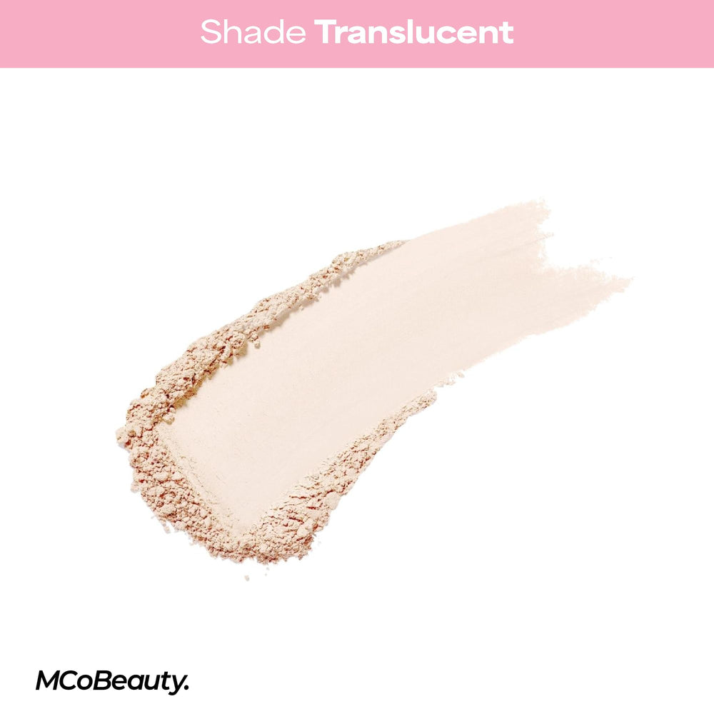 MCoBeauty powder pressed with a puff to bake under-eye for long-lasting hold