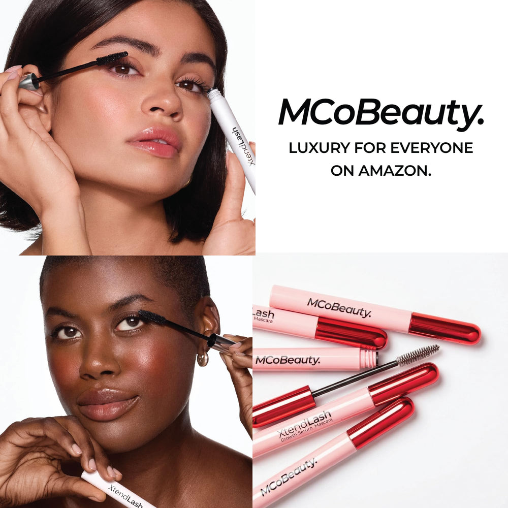 MCoBeauty XtendLash lifestyle image of woman applying mascara for polished eye look