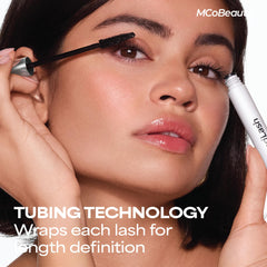 MCoBeauty wand and tapered bristles demonstrating precise lash separation and reach