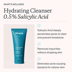 MDacne products next to a hand for size comparison and travel convenience