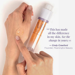 Meaningful Beauty applying serum under eye to show targeted hydration benefit