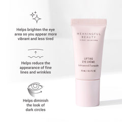 Meaningful Beauty applying cream under eye to reduce puffiness appearance