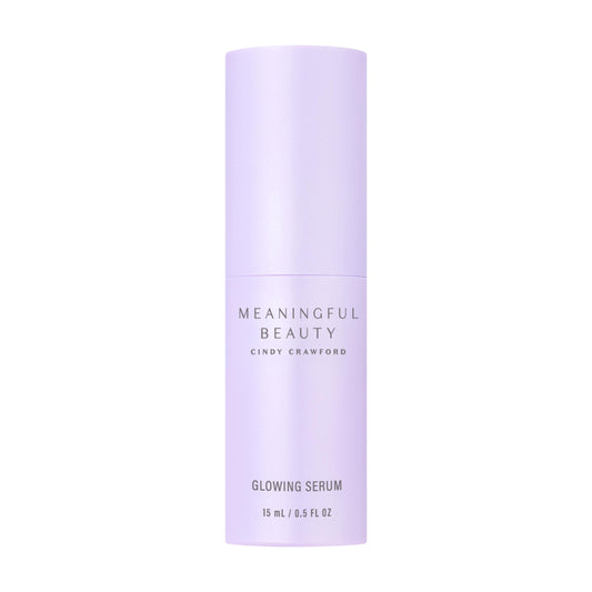 Meaningful Beauty front bottle showing compact travel-ready serum benefits radiance