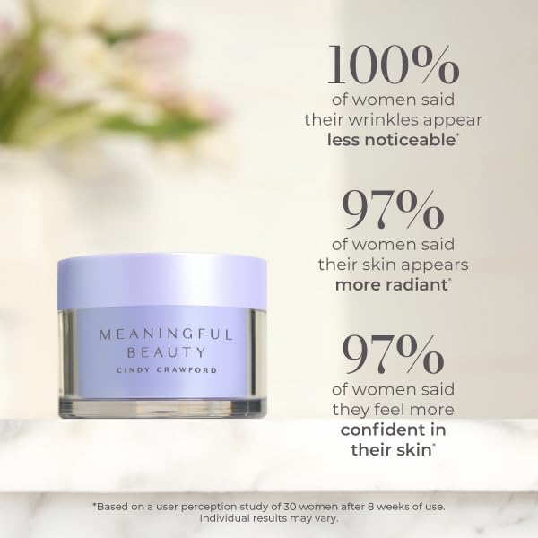 Meaningful Beauty jar held beside a hand showing 1 oz size and travel-friendly benefit