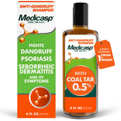 Medicasp front packaging showing bottle and claim for fast dandruff relief