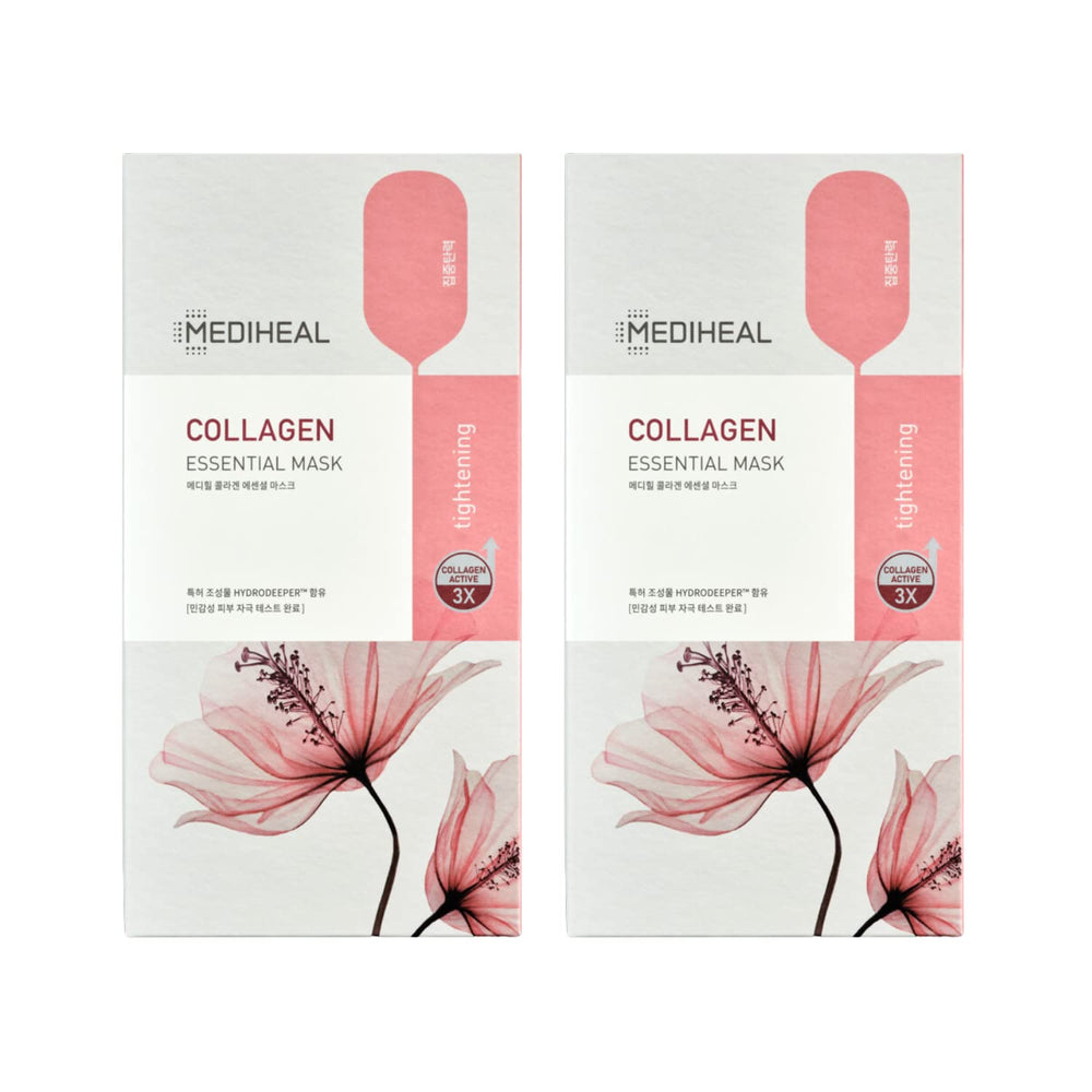 MEDIHEAL front packaging of 20 collagen masks showing value set and benefit