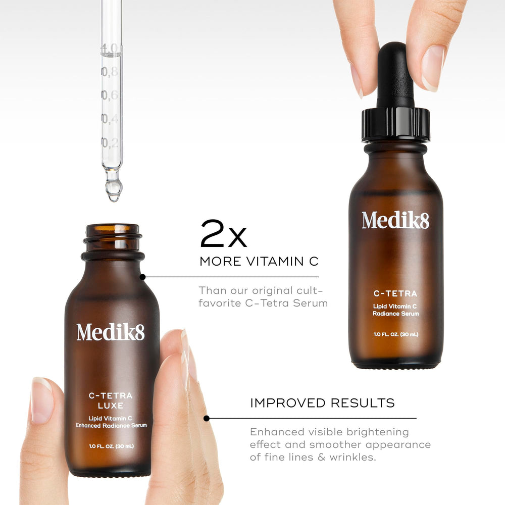 Medik8 bottle next to ruler for size comparison and travel-friendly convenience