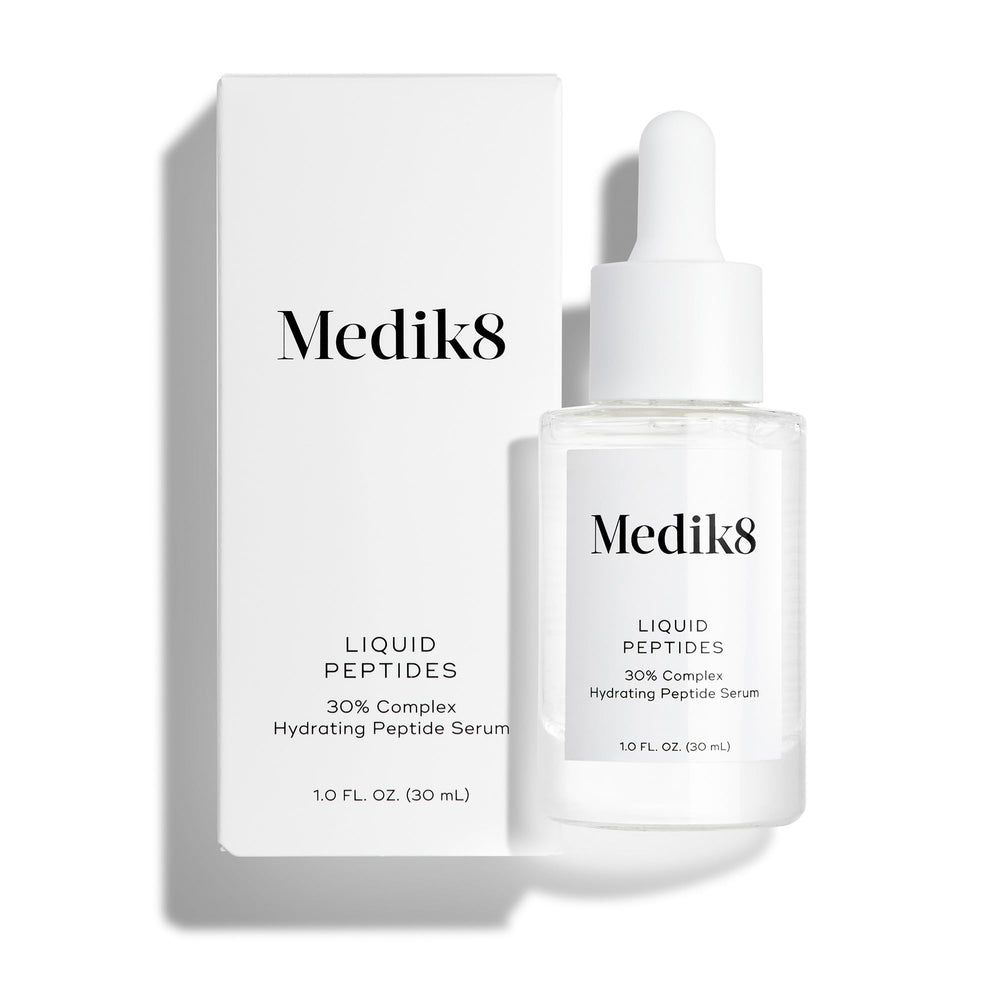 Medik8 front bottle view showing sleek packaging and peptide serum benefits