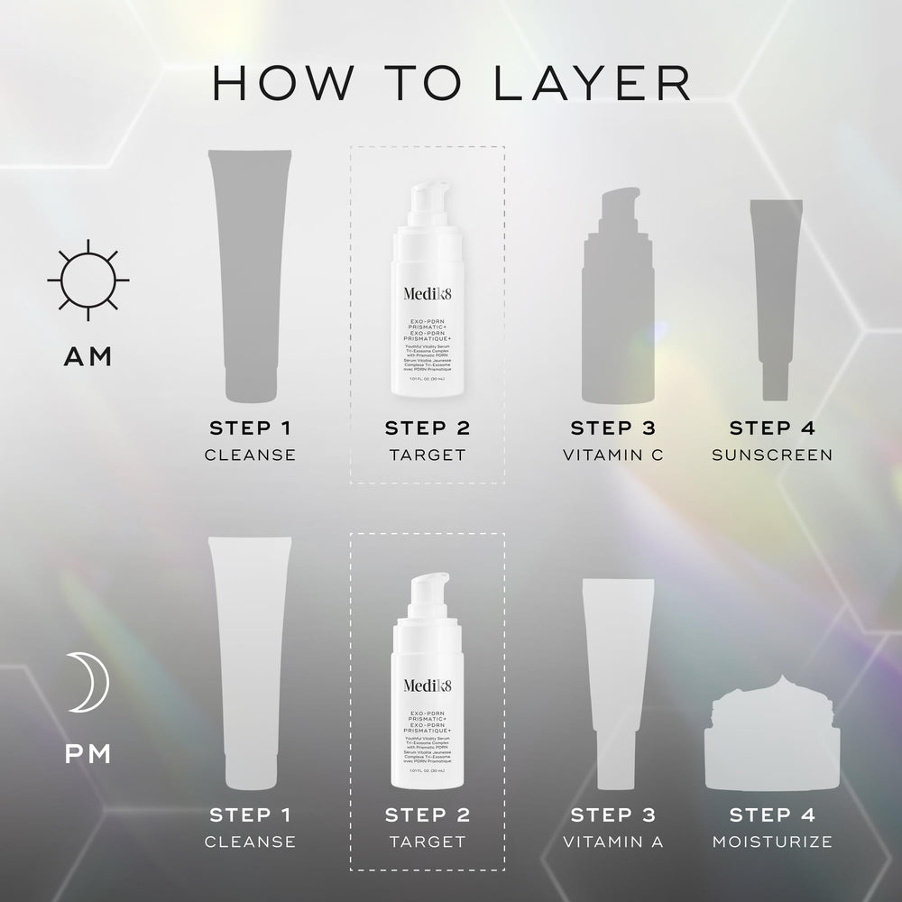 Medik8 Prismatic+ 1 oz next to ruler showing compact travel-friendly size
