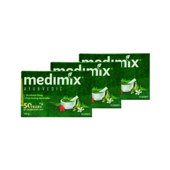 Medimix 18-herb soap front packaging showing bar and pack, highlighting gentle everyday protection