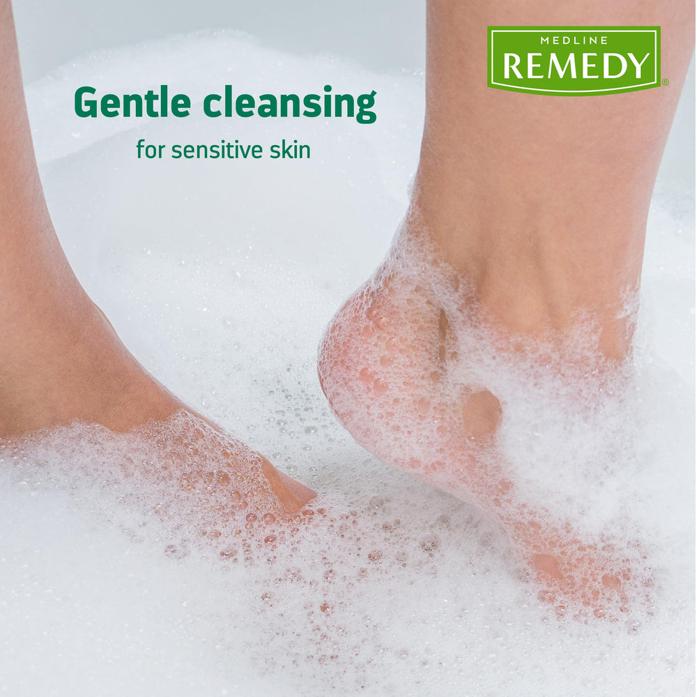Medline Remedy applied to hair and scalp for convenient no-rinse care