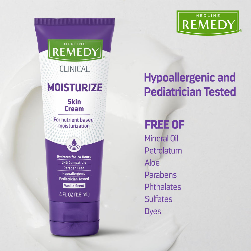 Medline Remedy cream applied to hand demonstrating non-greasy hydration