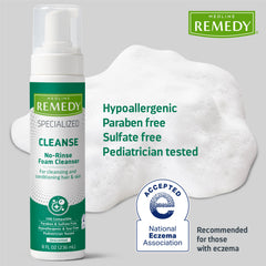 Medline Remedy being wiped away with cloth demonstrating low-mess removal and quick cleanup