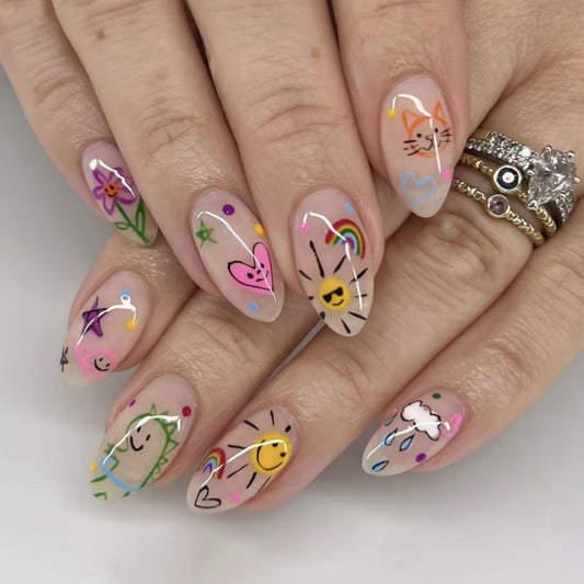 meemooron front packaging showing 24-piece kit and cute cartoon nails for easy styling