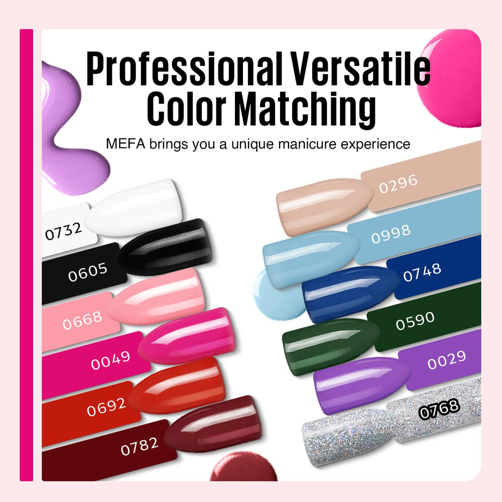MEFA 12 color bottles laid flat showing neutral and accent shades for variety