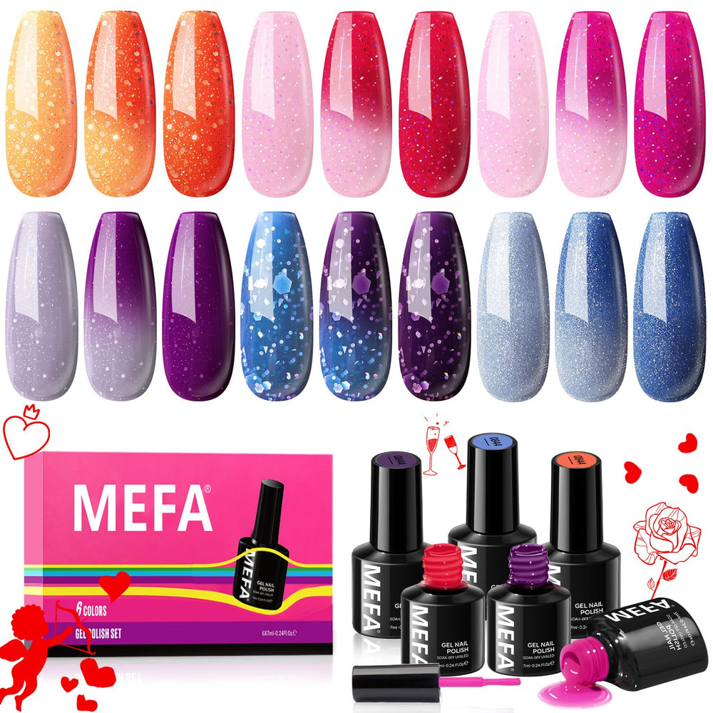 MEFA boxed set front view showing six color-changing bottles and packaging benefit gift-ready
